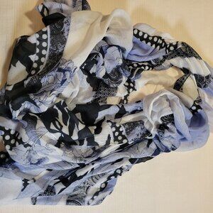 Navy and White Floral Scarf